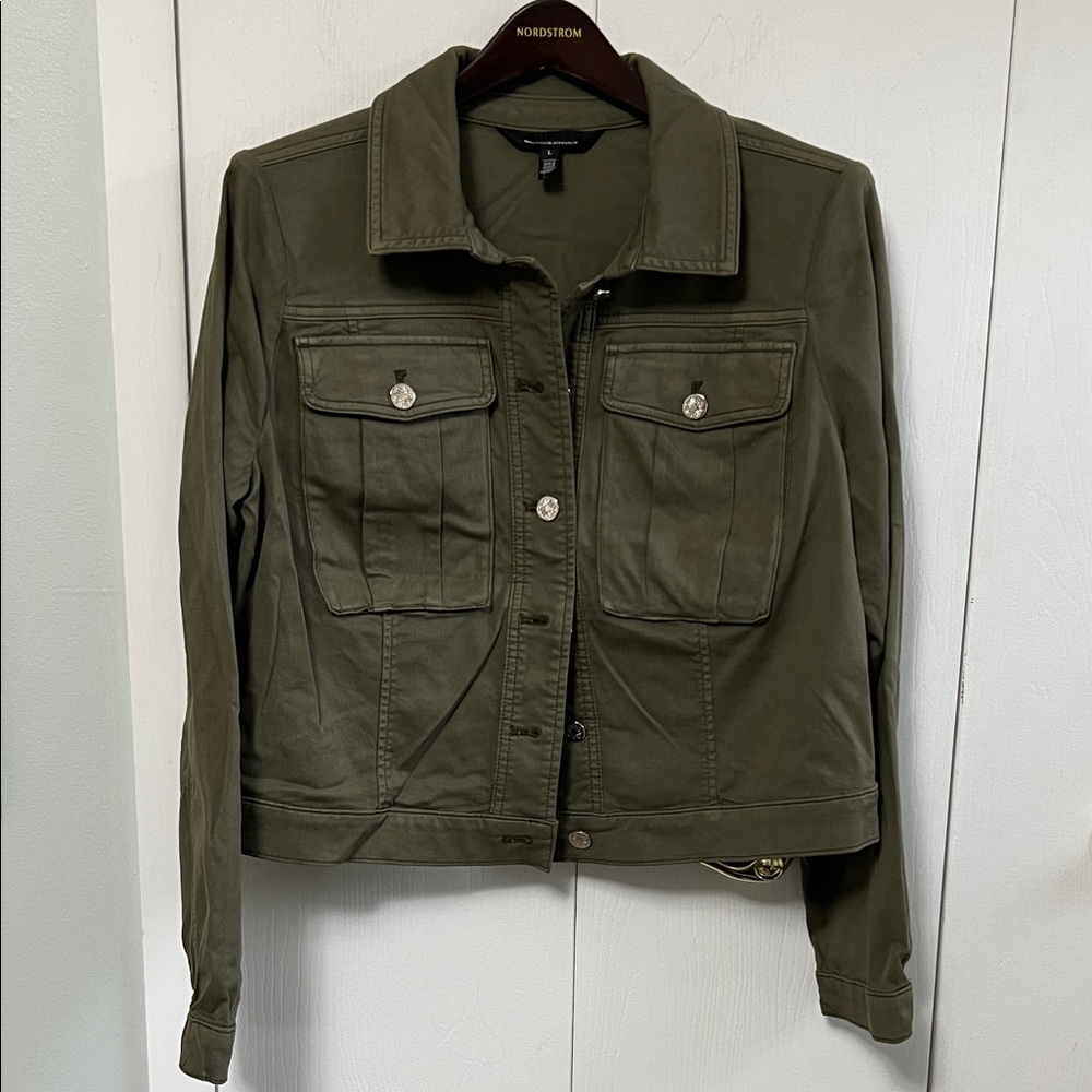 White House Black Market Olive Utility Jean Jacket